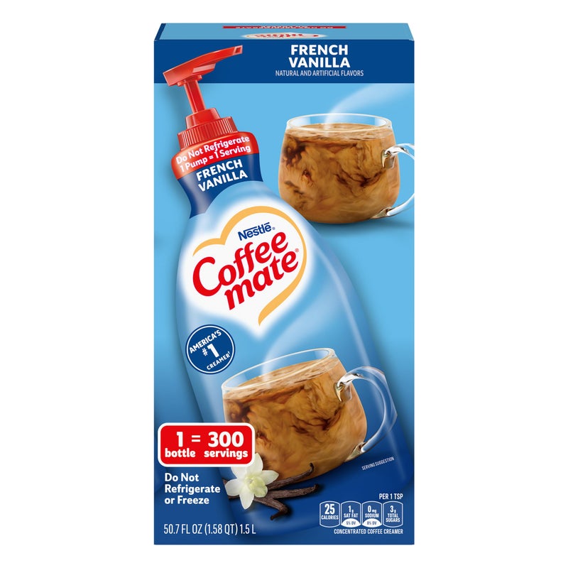 Coffee Mate Nestle Coffee Mate Coffee Creamer, French Vanilla, Concentrated Liquid Pump Bottle, Non Dairy, No Refrigeration, 50.7 oz - Image 1